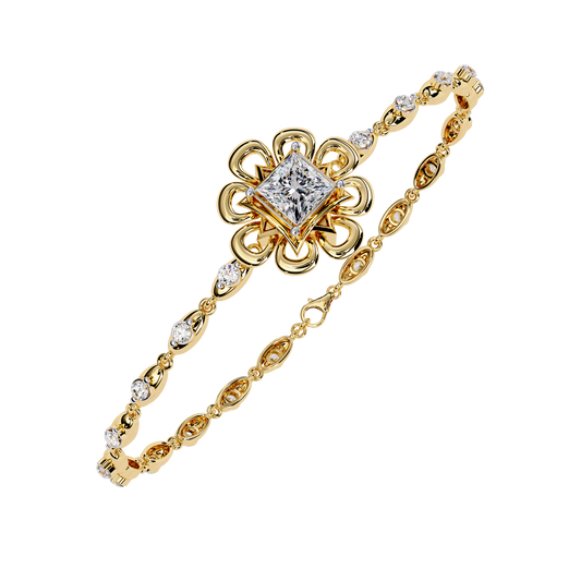 Lab Grown Diamond Solitaire Bracelet Princess Stone (2.11ct) In 14K Gold