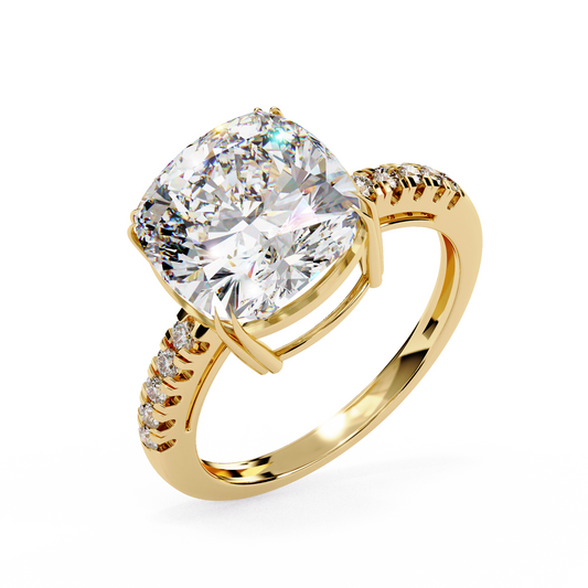 Lab Grown Diamond Solitaire Ring Cushion Square (5.38ct) In 14K Gold