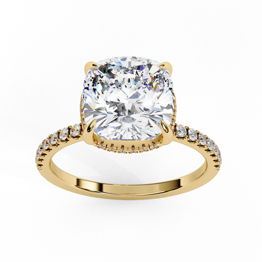 Lab Grown Diamond Solitaire Ring Cushion Square Stone (3.54ct) In 14K Gold