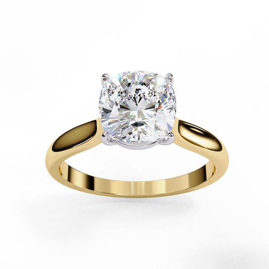 Lab Grown Diamond Solitaire Ring Cushion Square Stone (2.65ct) In 14K Gold