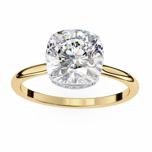Lab Grown Diamond Solitaire Ring Cushion Square (2.72ct) In 14K Gold