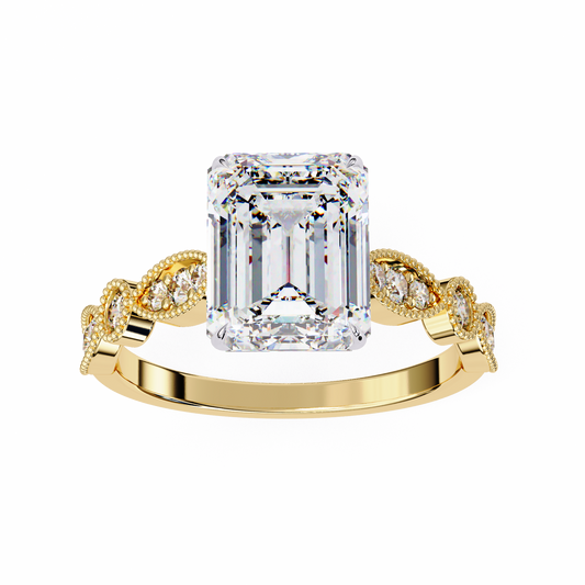 Lab Grown Diamond Solitaire Ring Emerald Stone (2.80ct) In 14K Gold