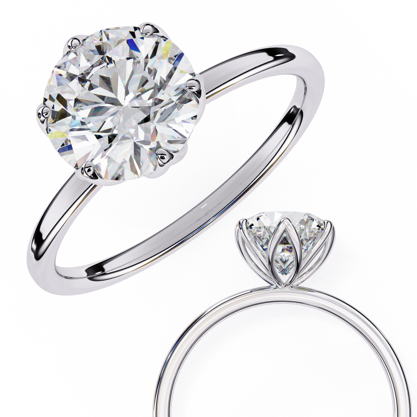 LGD Solitaire Ring Round  Stone (1.95ct) In 14K Gold