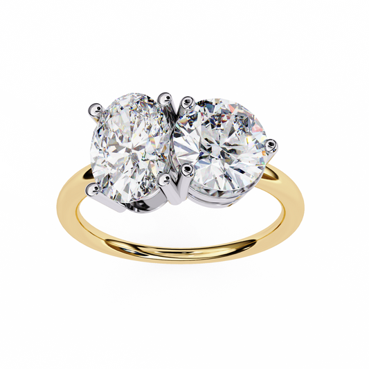 Lab Grown Diamond Solitaire Ring Oval(1.67ct) & Round Stone (1.65ct) In 14K Gold