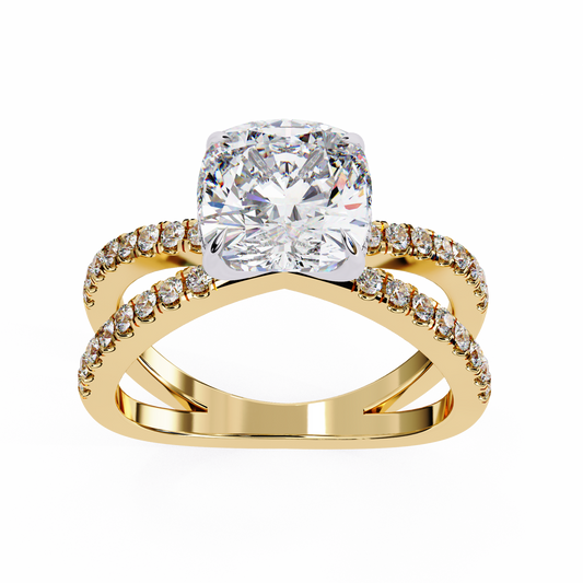 Lab Grown Diamond Solitaire Ring Cushion Square (2.97ct) In 14K Gold