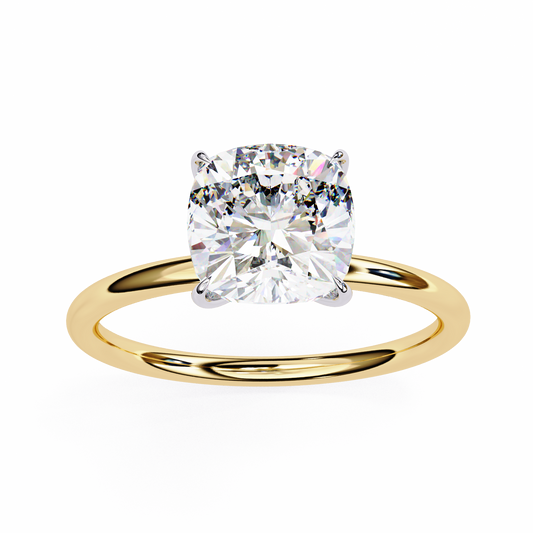 Lab Grown Diamond Ring Cushion Square Stone (2.65ct) In 14K Gold