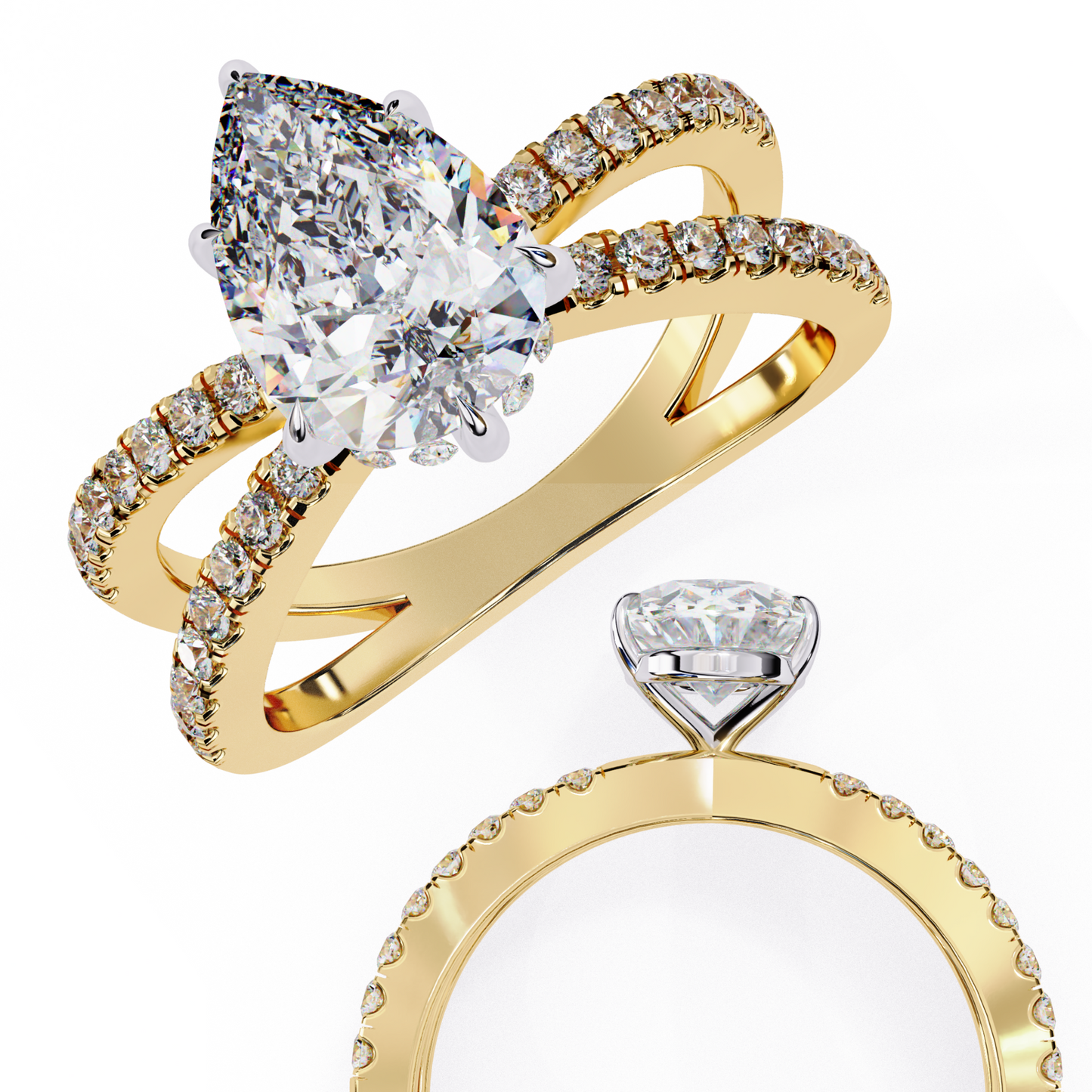 LGD Solitaire Ring Pear Stone (1.85ct) In 14K Gold