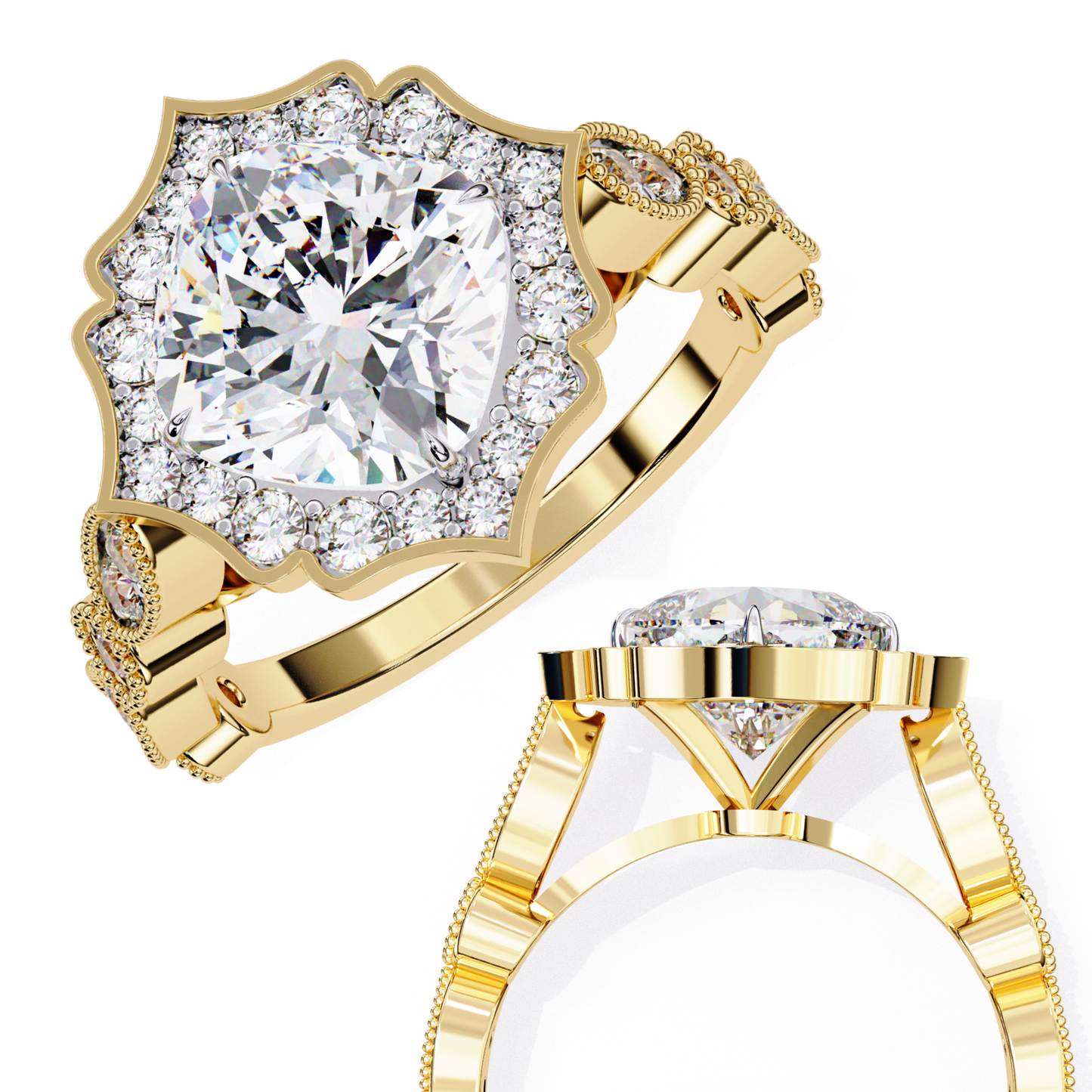 LGD Solitaire Ring Cushion Stone (2.57ct) In 14K Gold