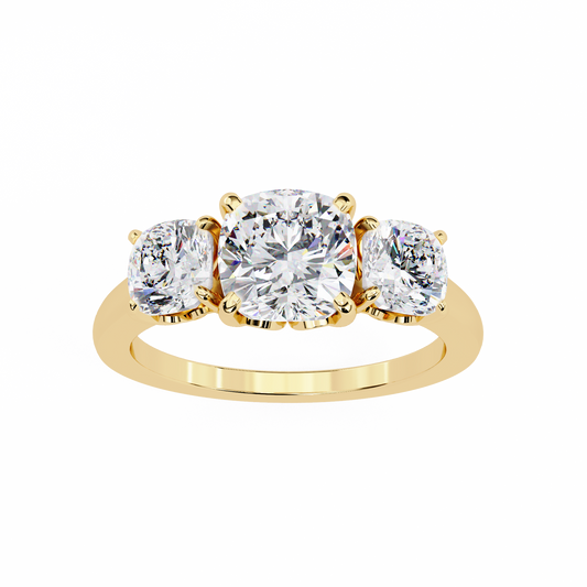 Lab Grown Diamond Solitaire Ring Cushion Square 3 Stone (3.98ct) In 14K Gold