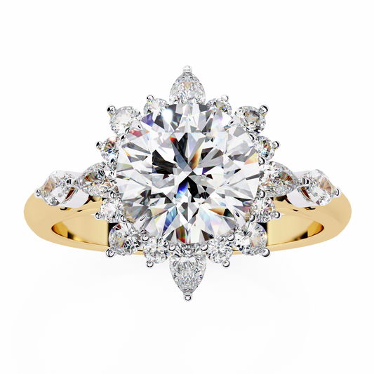 LGD Solitaire Ring Round Stone (2.96ct) In 14K Gold