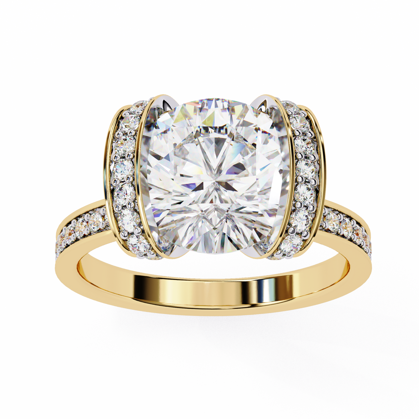 LGD Solitaire Ring Round Stone (3.38ct) In 14K Gold