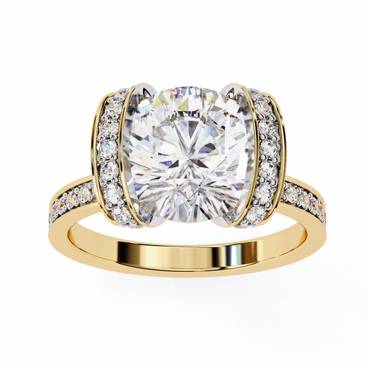 LGD Solitaire Ring Round Stone (3.38ct) In 14K Gold
