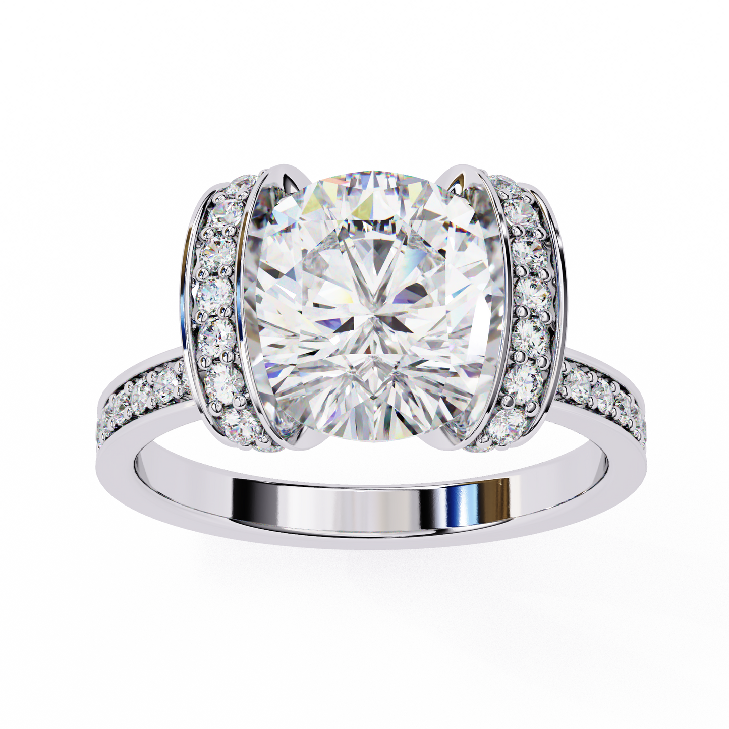 LGD Solitaire Ring Round Stone (3.38ct) In 14K Gold
