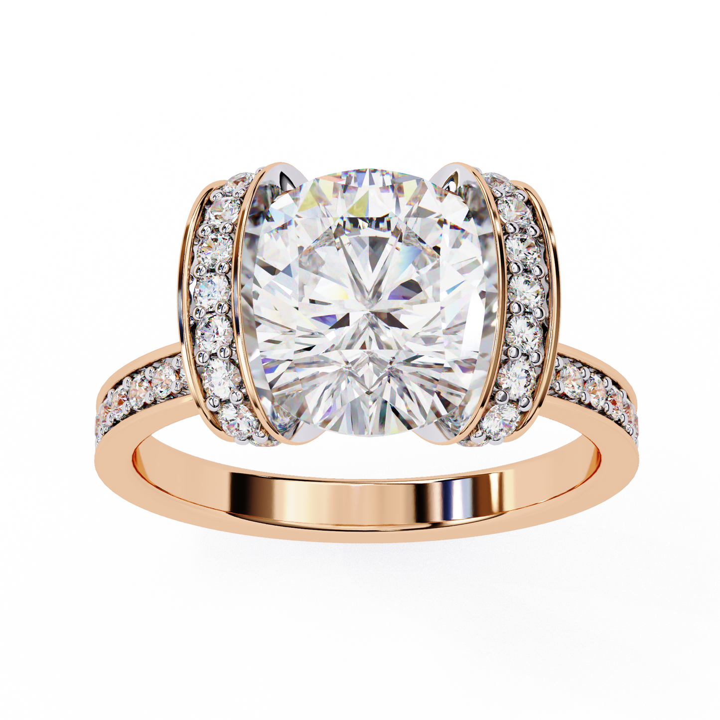 LGD Solitaire Ring Round Stone (3.38ct) In 14K Gold
