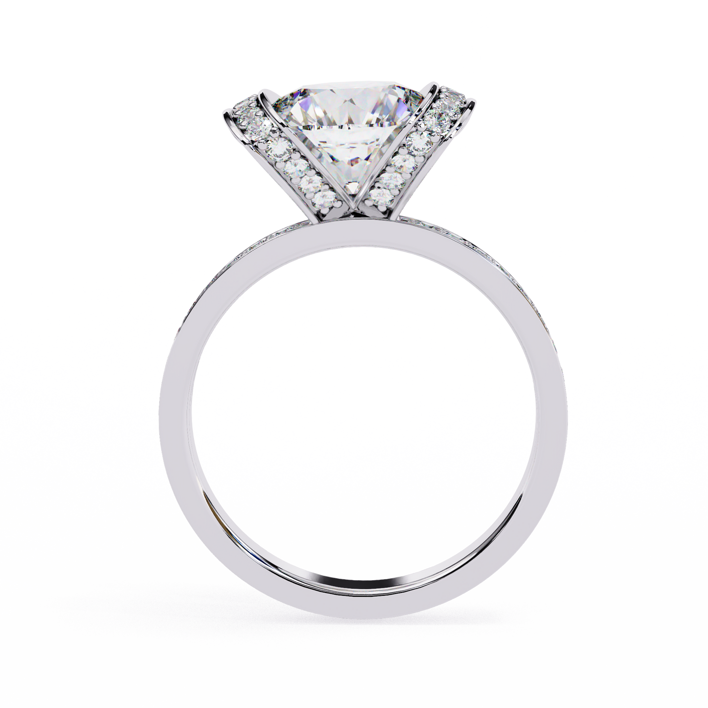 LGD Solitaire Ring Round Stone (3.38ct) In 14K Gold