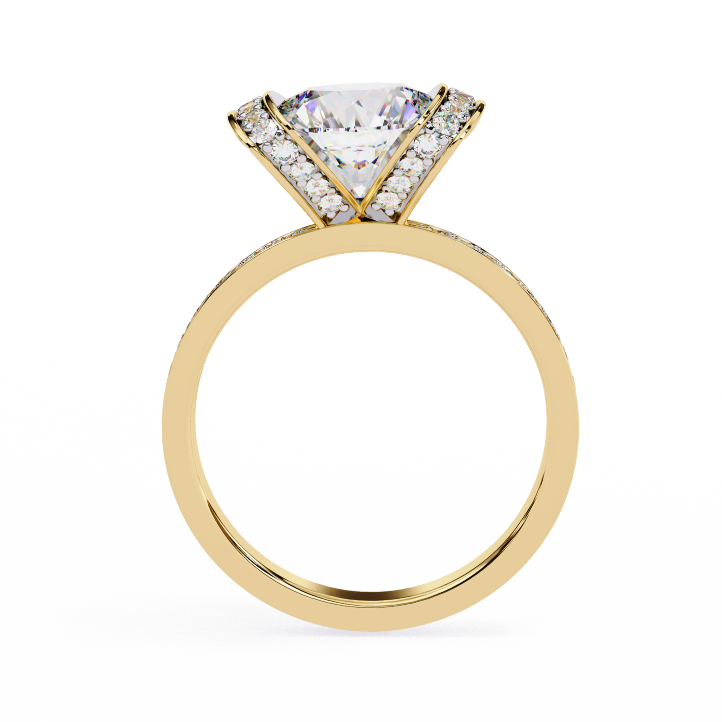 LGD Solitaire Ring Round Stone (3.38ct) In 14K Gold