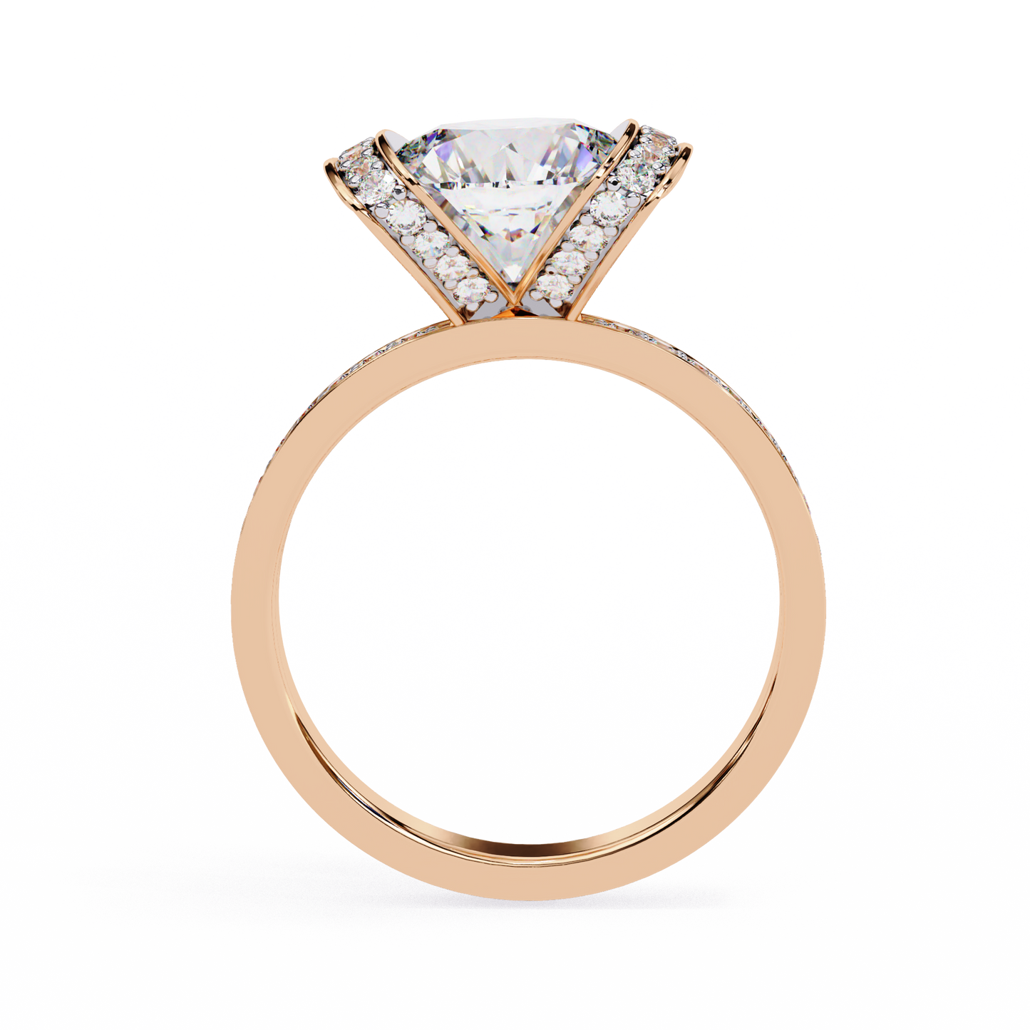 LGD Solitaire Ring Round Stone (3.38ct) In 14K Gold