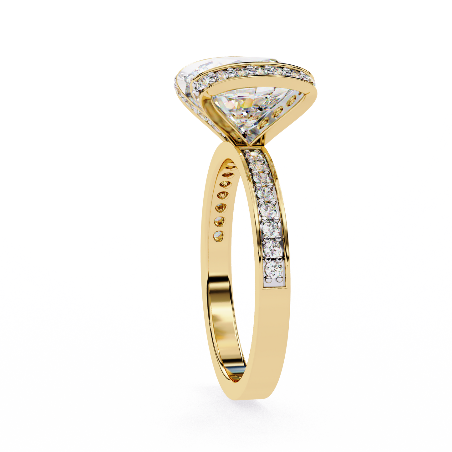 LGD Solitaire Ring Round Stone (3.38ct) In 14K Gold