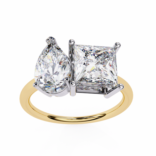 Lab Grown Diamond Solitaire Ring Pear(2.15ct) & Princess Stone (2.15ct) In 14K Gold