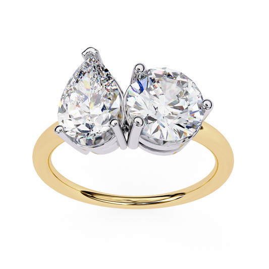 Lab Grown Diamond Solitaire Ring Pear(2.15ct) & Round Stone (1.65ct) In 14K Gold