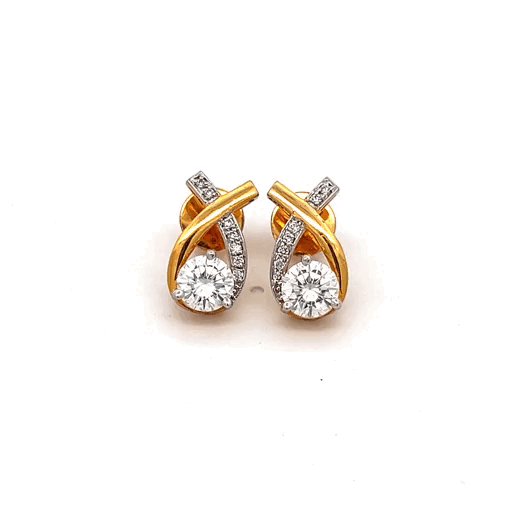 Cross knot Ear Stud is 2.18ct in Round Shape Brilliant 14k Gold With Lab Grown Moissanite