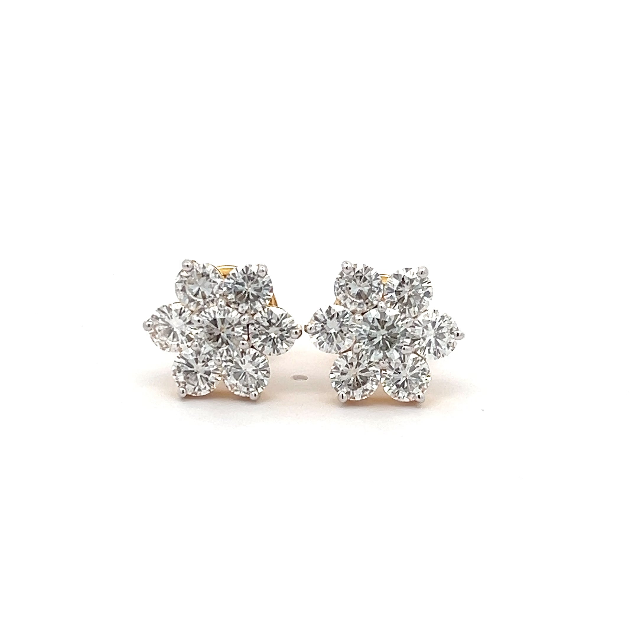 Sparkling Floral Ear Stud 7.20ct In 14k Gold With Lab Grown Moissanite