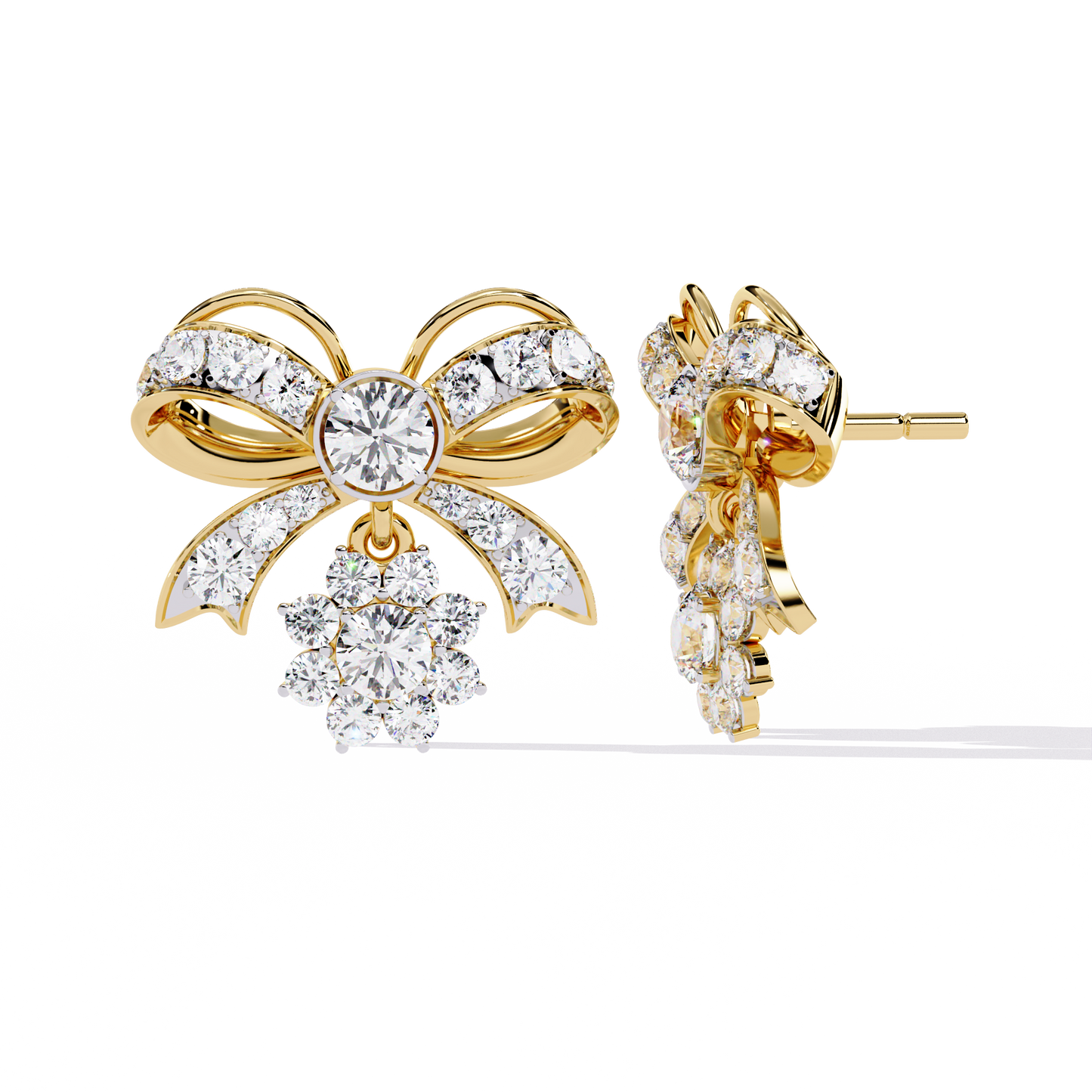 LGD  Solitaire Ear Studs Round Stone (2.22ct Pair) In 14K Gold