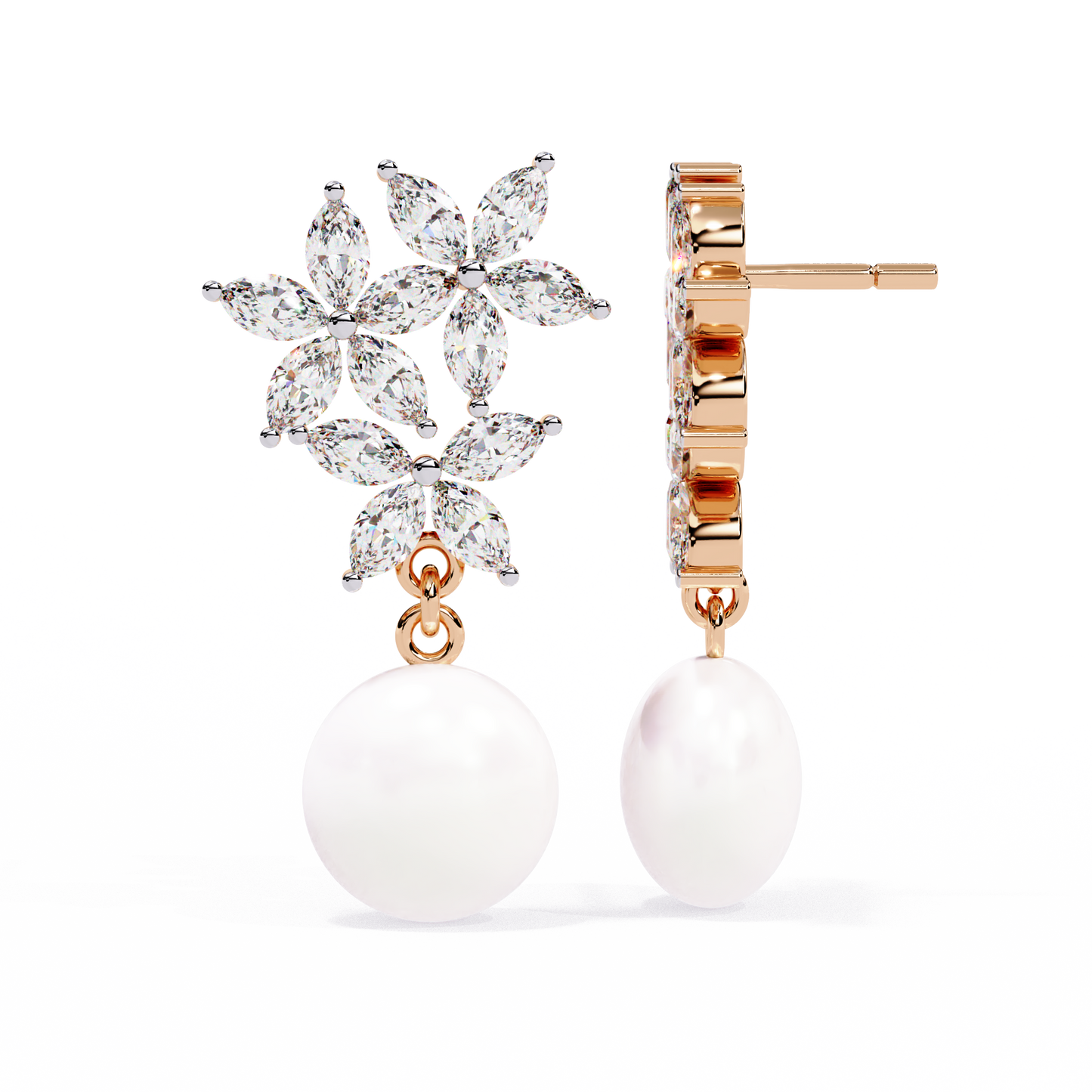 LGD  Ear Studs Marquise Stone (2.40ct Pair ) In 14K Gold