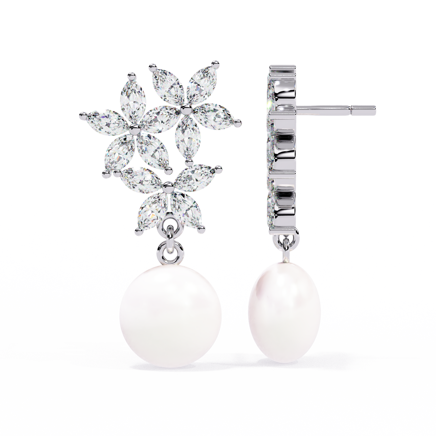 LGD  Ear Studs Marquise Stone (2.40ct Pair ) In 14K Gold