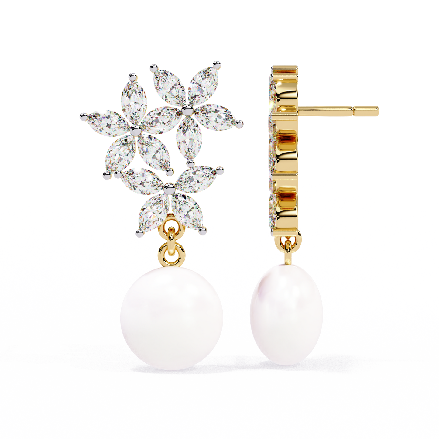 LGD  Ear Studs Marquise Stone (2.40ct Pair ) In 14K Gold