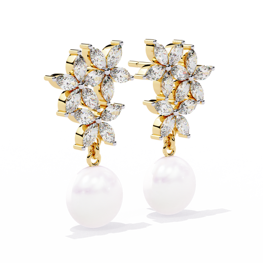Lab Grown Diamond Ear Studs Marquise Stone (2.40ct Pair ) In 14K Gold