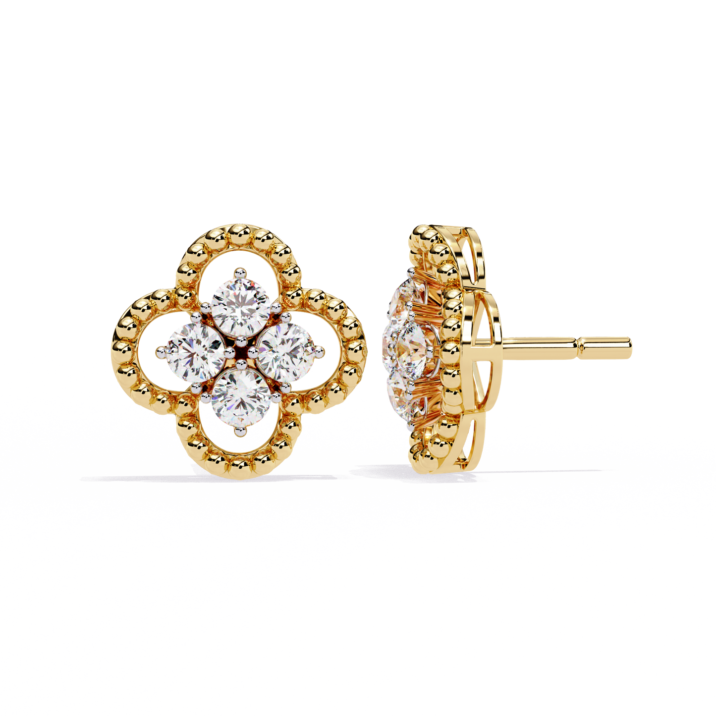 LGD Ear Studs Round Stone (0.85ct Pair ) In 14K Gold