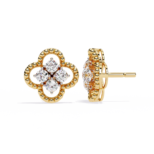 LGD Ear Studs Round Stone (0.85ct Pair ) In 14K Gold