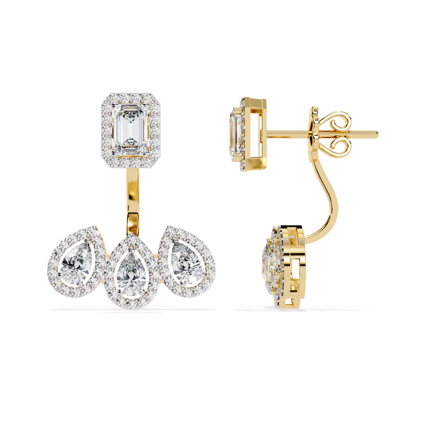 LGD Ear Studs Emerald & Pear Stone (3.61ct Pair ) In 14K Gold