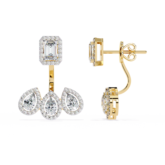 Lab Grown Diamond Ear Studs Emerald & Pear Stone (3.61ct Pair ) In 14K Gold