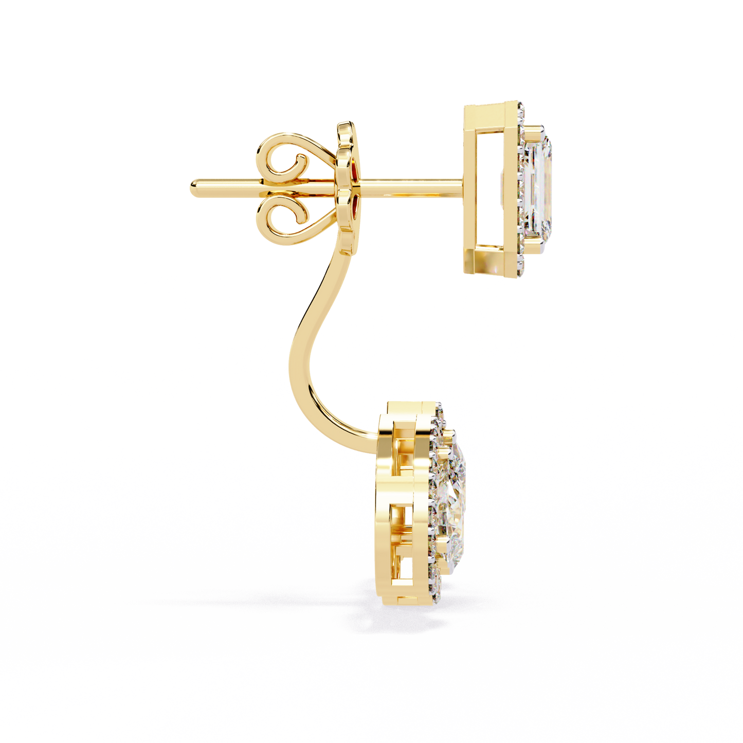 LGD Ear Studs Emerald & Pear Stone (3.61ct Pair ) In 14K Gold