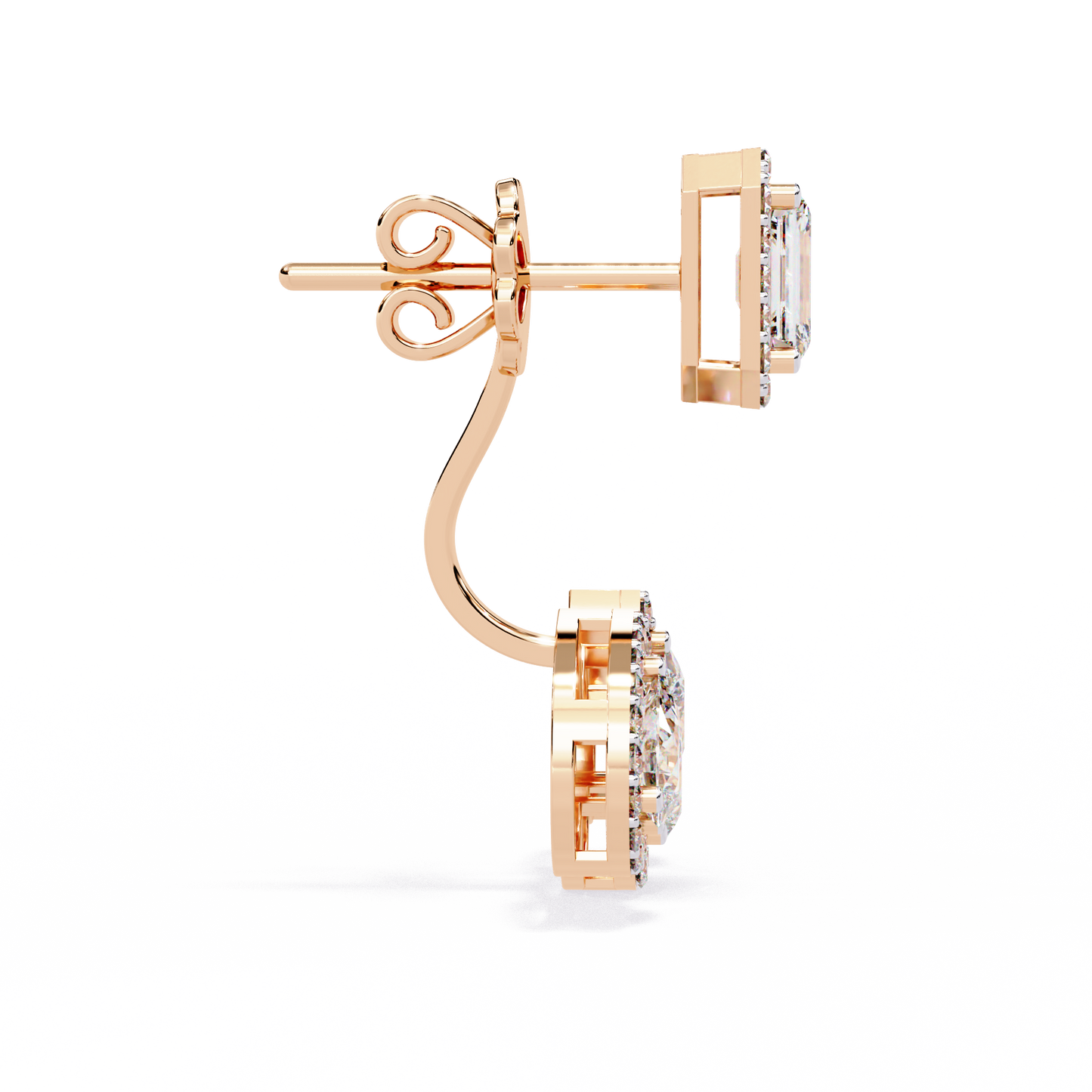 LGD Ear Studs Emerald & Pear Stone (3.61ct Pair ) In 14K Gold