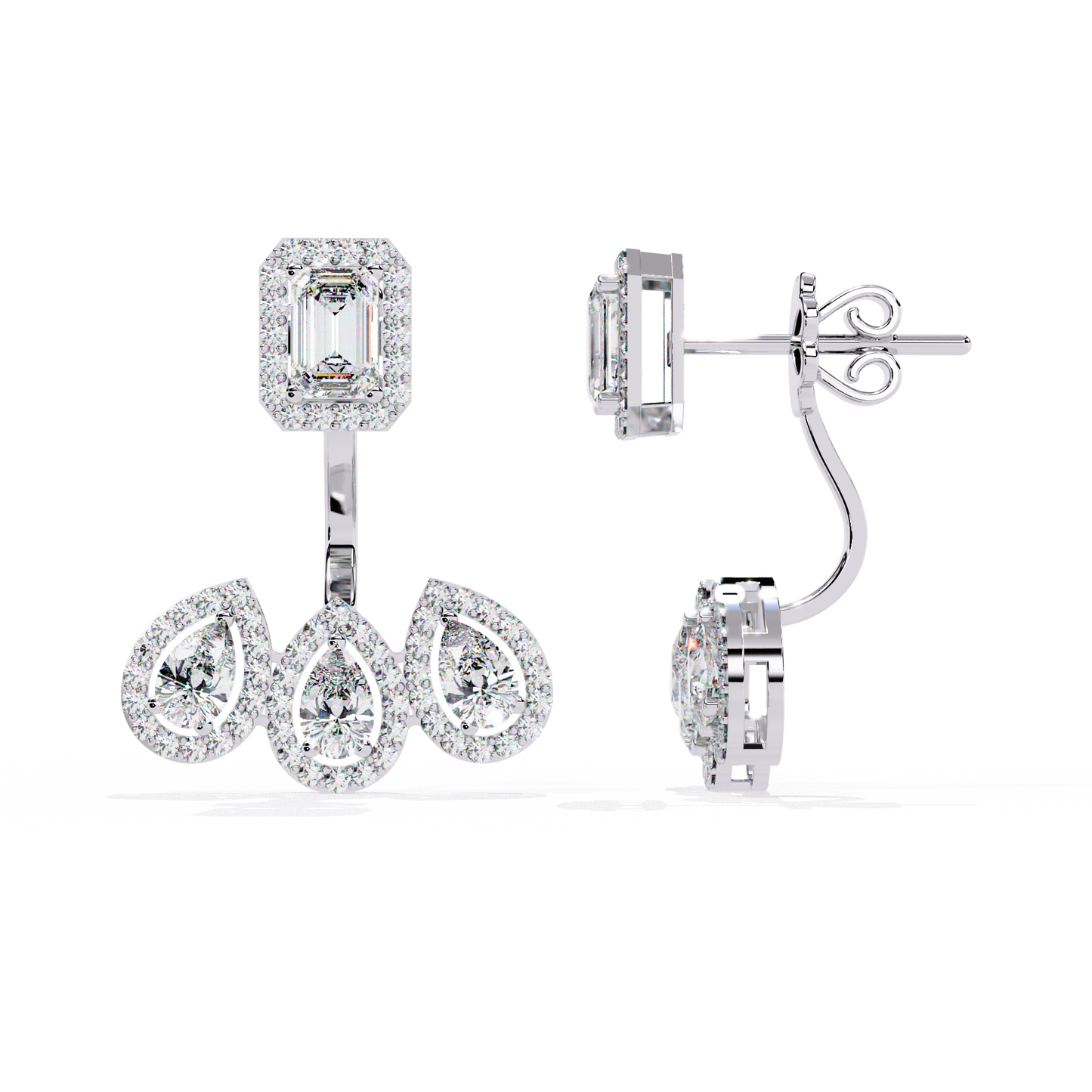 LGD Ear Studs Emerald & Pear Stone (3.61ct Pair ) In 14K Gold