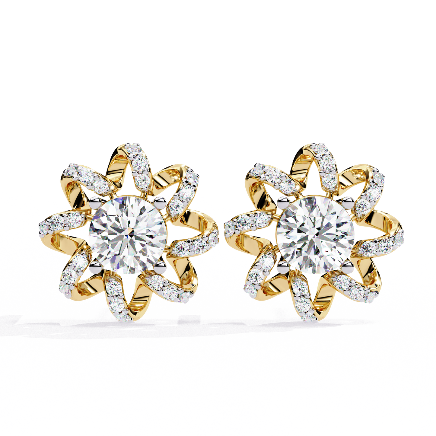 LGD Ear Studs Round  Stone (1.93ct Pair ) In 14K Gold