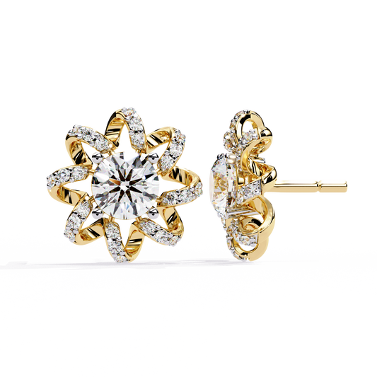 Lab Grown Diamond Ear Studs Round Stone (1.93ct Pair ) In 14K Gold