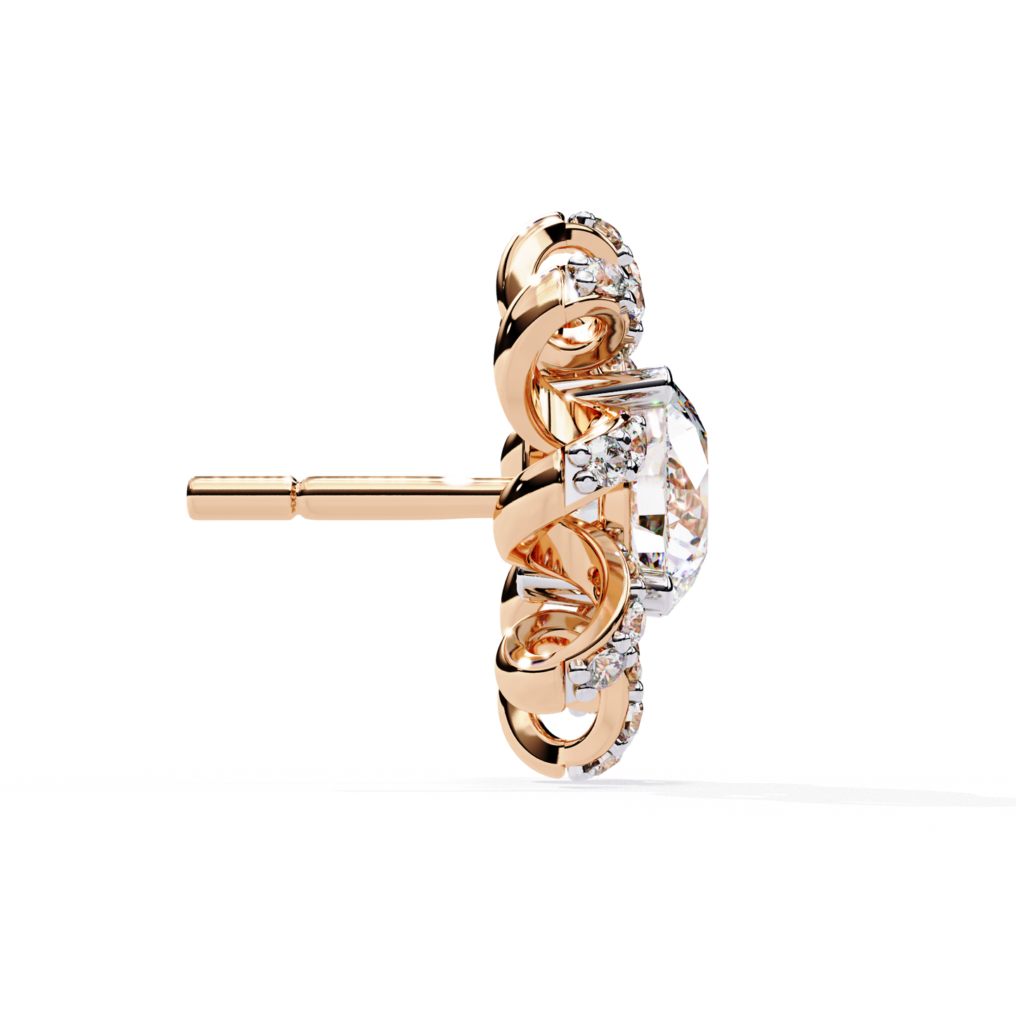 LGD Ear Studs Round  Stone (1.93ct Pair ) In 14K Gold