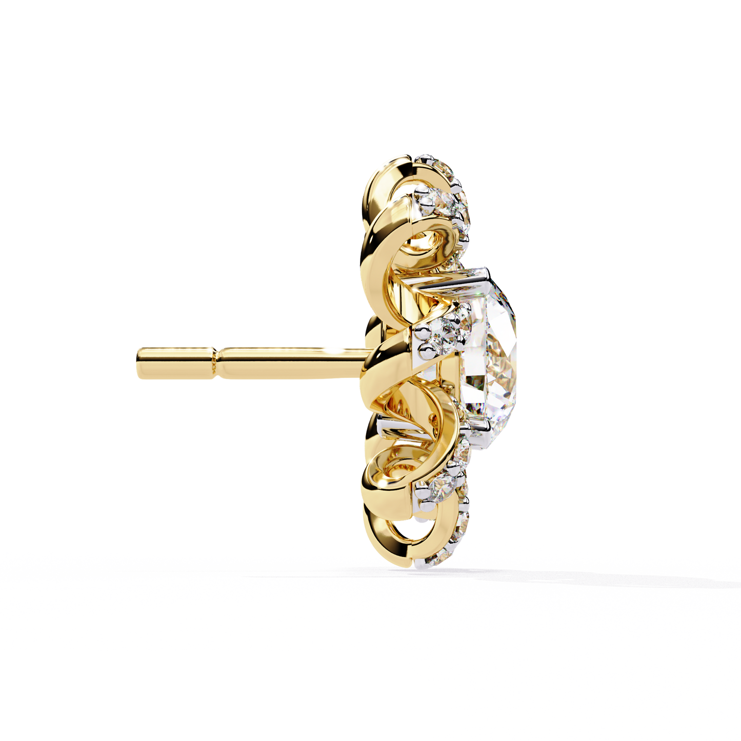 LGD Ear Studs Round  Stone (1.93ct Pair ) In 14K Gold