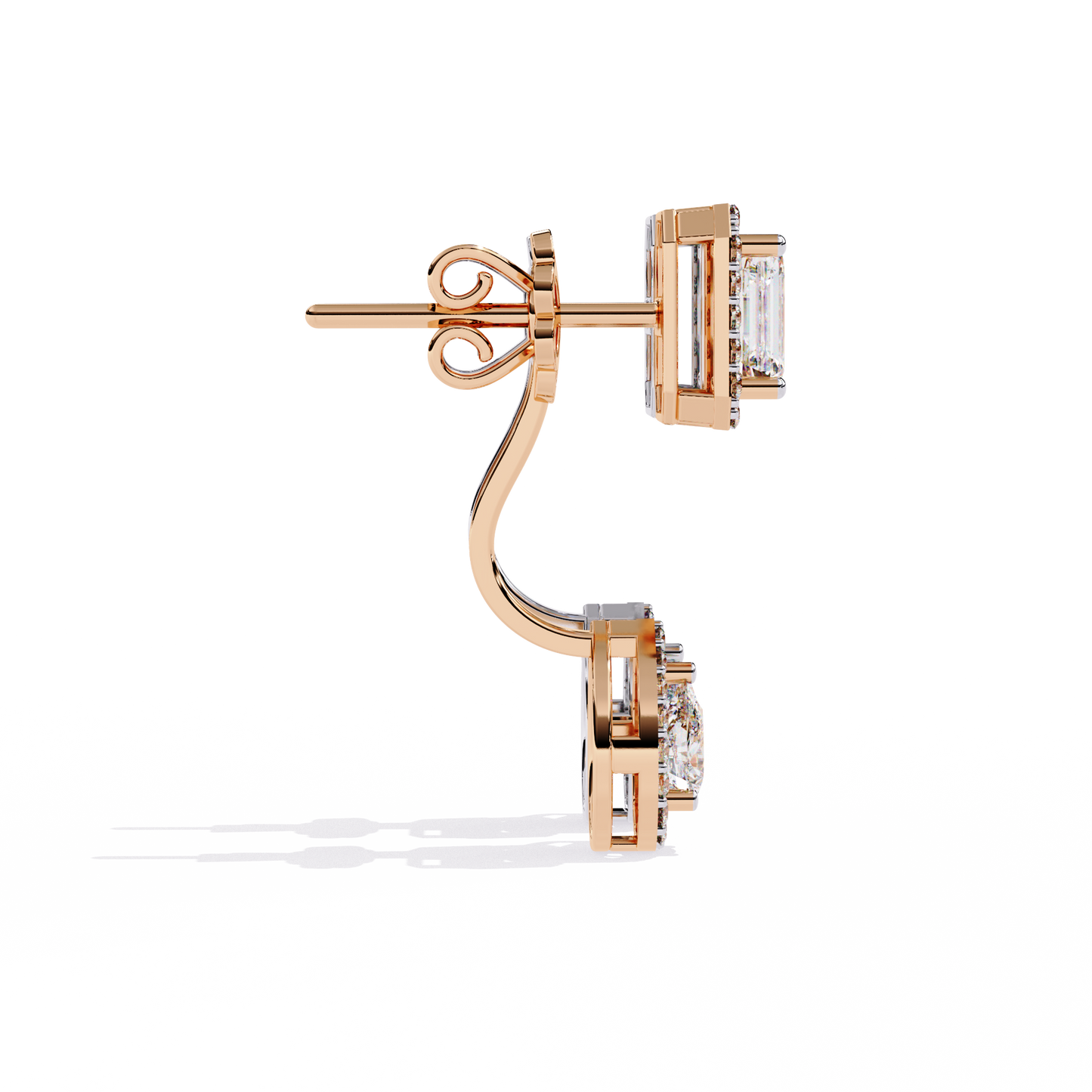 LGD Ear Studs Emerald & Pear Stone (2.12ct Pair ) In 14K Gold