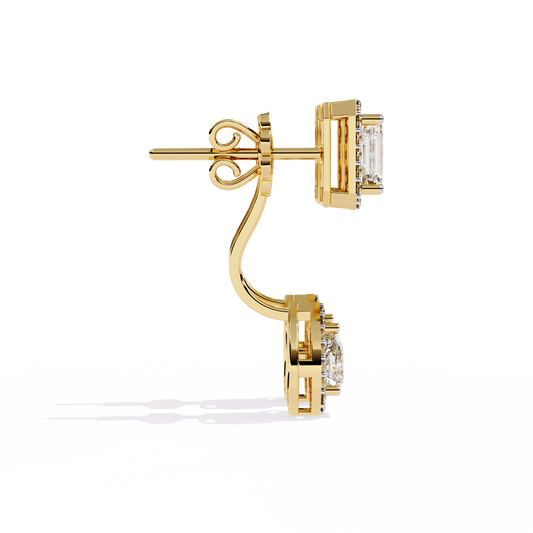 Lab Grown Diamond Ear Studs Emerald & Pear Stone (2.12ct Pair ) In 14K Gold