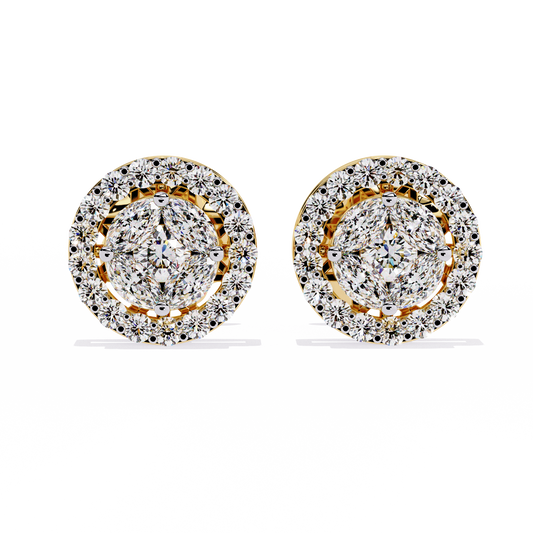 LGD Ear Studs Round Stone (1.52ct Pair ) In 14K Gold