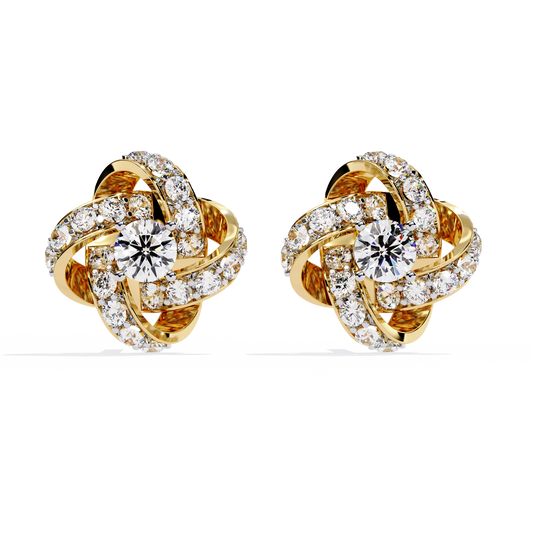 LGD Ear Studs Round  Stone (0.89ct Pair ) In 14K Gold