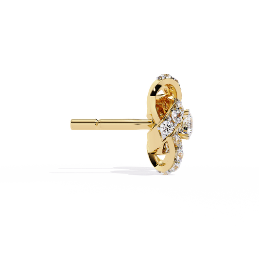 LGD Ear Studs Round  Stone (0.89ct Pair ) In 14K Gold