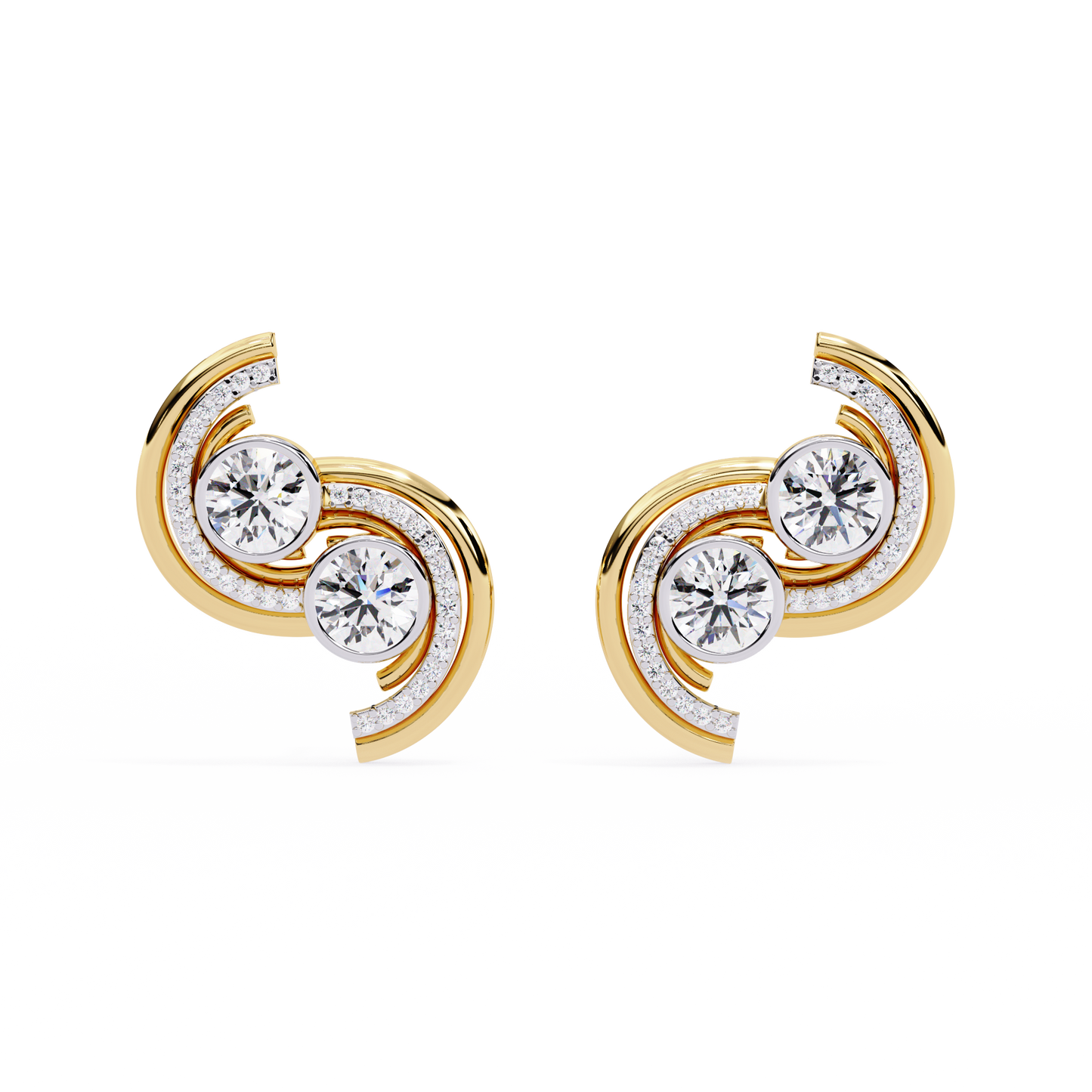 LGD Ear Studs Round  Stone (2.05ct Pair ) In 14K Gold