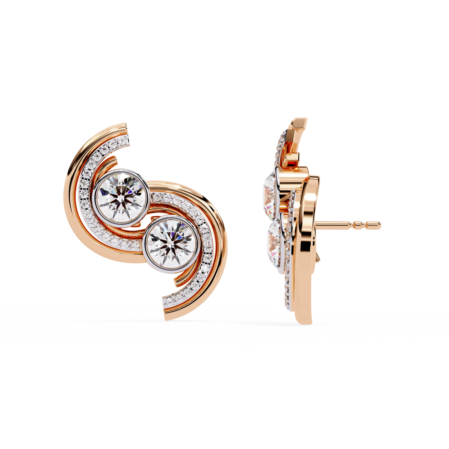 LGD Ear Studs Round  Stone (2.05ct Pair ) In 14K Gold