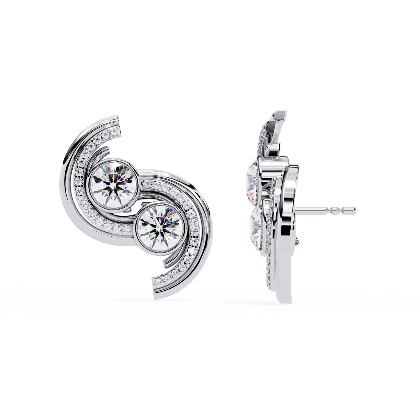 LGD Ear Studs Round  Stone (2.05ct Pair ) In 14K Gold